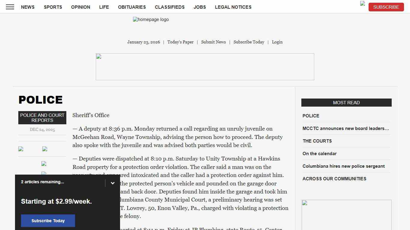 POLICE News, Sports, Jobs - Salem News