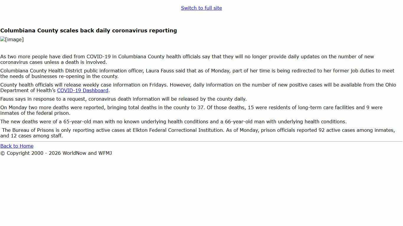 Columbiana County scales back daily coronavirus reporting - WFMJ.com News weather sports for Youngstown-Warren Ohio